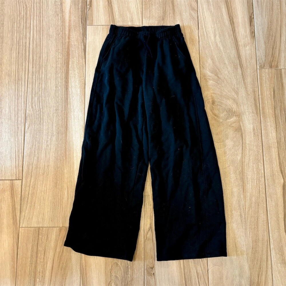 ZARA Girls Pants Size 13-14Y Black Wide Leg Pull-On Leopard Star Patches